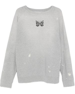 Needles Butterfly-Patch Distressed Jumper - Grey