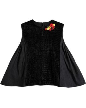 Commun's Pleated-Panel Button-Detail Top - Black