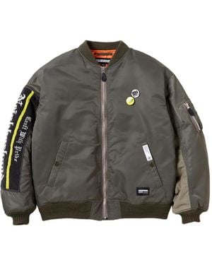Neighborhood Embroidered-Patch Bomber Jacket - Gray