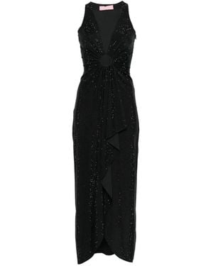 Twentyfourhaitch Sequin-Embellished Ring-Detail Midi Dress - Black