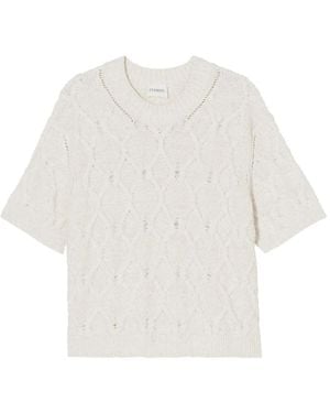 Closed Cable-Knit Short-Sleeve Top - White