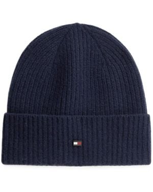 Tommy Hilfiger Ribbed-Knit Logo-Plaque Beanie Hat - Blue