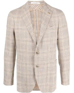 Tagliatore Plaid-Check Print Blazer - Natural