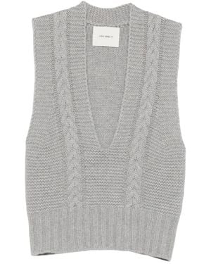 Lisa Yang Sallie Cable-Knit V-Neck Top - Gray