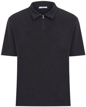 MEGUSTA Melange Zip-Up Polo Shirt - Blue