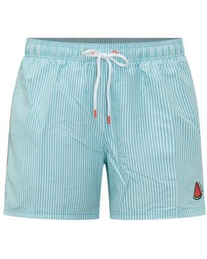 Sundek Striped Logo-Patch Swim Shorts - Blue