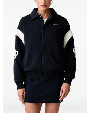 Guess Logo-Embroidered Bomber Jacket - Blue
