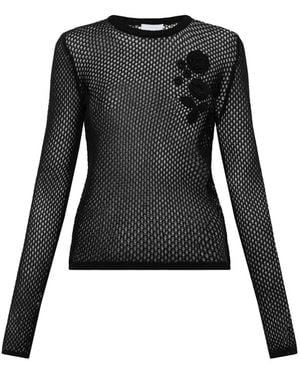 Ganni Floral-Appliqué Crochet-Knit Jumper - Black