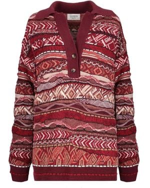 Laneus Patterned Polo Knitwear - Red