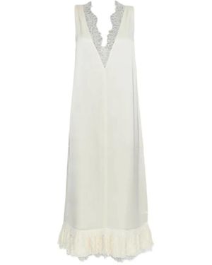 Ganni Satin Dress With Lace Inserts - White