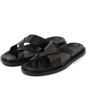 James Perse Cross-Strap Leather Sandals - Black