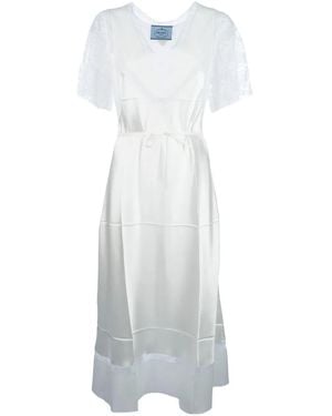 Prada Lace-Panels Midi Dress - White