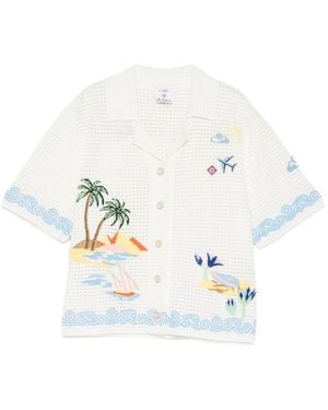 CASABLANCA Crochet-Knit Embroidered Shirt - White