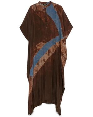 Yavi Abstract-Pattern Midi Dress - Brown