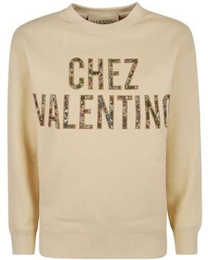 Valentino Garavani Logo-Embroidered Sweatshirt - Natural