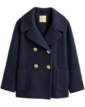 Edward Achour Paris Double-Breasted Bouclé Coat - Blue