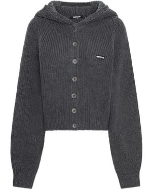 ROTATE BIRGER CHRISTENSEN Ribbed-Knit Hooded Cardigan - Grigio