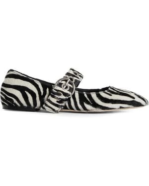 Aeyde Zebra-Print Pony-Hair Ballet Flats - White