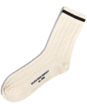 Golden Goose Open-Knit Striped-Trim Socks - Natural