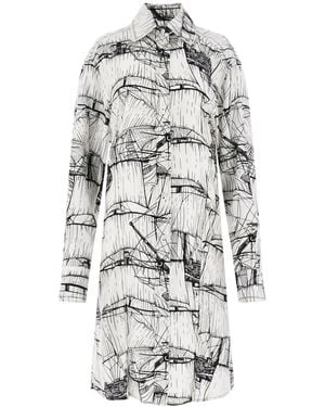 Ferragamo グラフィック シルクシャツドレス - グレー