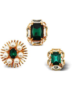 Anton Heunis Crystal-Embellished Faux-Pearl Brooch (Set Of Three) - Metallic