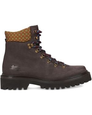 Etro Patterned-collar lace-up boots - Marrón