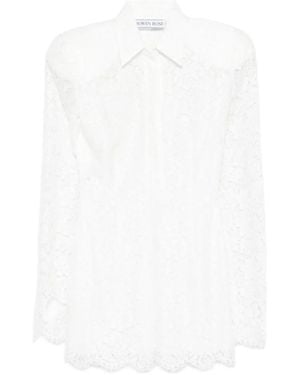 ROWEN ROSE Long-sleeve Lace Mini Dress - White
