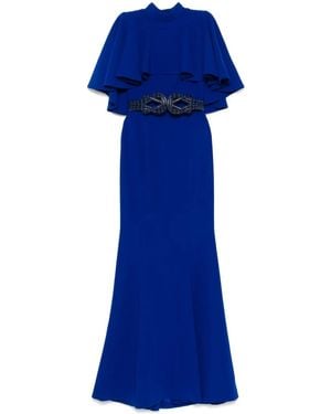 Saiid Kobeisy Fitted Crepe Long Dress - Blue