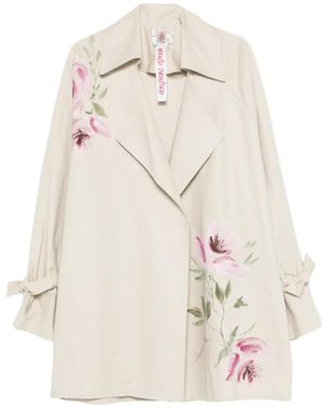 Bye Floral-Print Tie-Cuff Coat - White