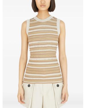DURAZZI MILANO Striped Ruffled Tank Top - Natural