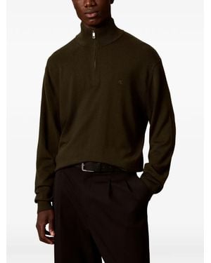 Calvin Klein Quarter-Zip Logo-Embroidered Jumper - Black