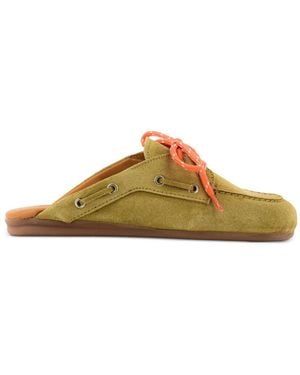 POSA Lace-Up Suede Mules - Yellow