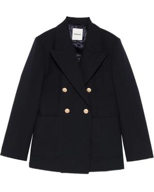 Sandro Double-Breasted Button Blazer - Blue