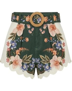 FARM Rio Floral-Print Scalloped Shorts - Green