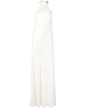 Michelle Mason Backless Halter-Neck Tie Gown - White