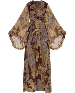 Etro Paisley-Print Silk Maxi Dress - Brown