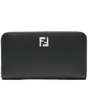 Fendi Logo-Plaque Zip-Around Wallet - Black