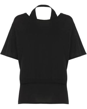 Kangra Tie-Neck Cotton T-Shirt - Black