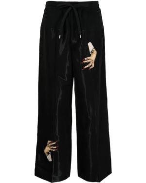 Undercover Hand-Embroidered Satin Trousers - Black