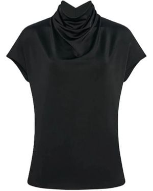 Another Tomorrow Cowl-Neck Cap-Sleeve Top - Black
