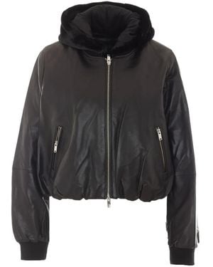 Moose Knuckles Cardin Hooded Leather Bomber Jacket - Black