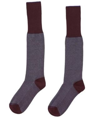 ANT45 Textured-Knit Ribbed-Cuff Socks - Purple