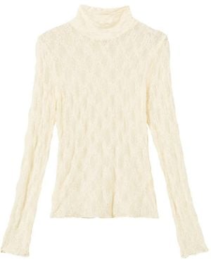 Twinset Stretch Lace Turtleneck Top - White