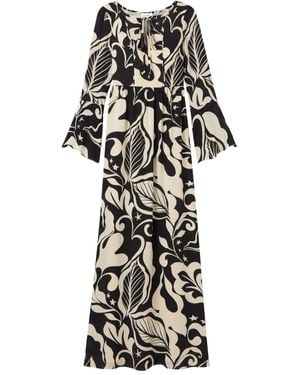 St. John Harlow Leaf-Print Maxi Dress - White