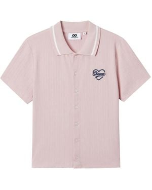 Chocoolate Ribbed Button-Up Polo Shirt - Pink