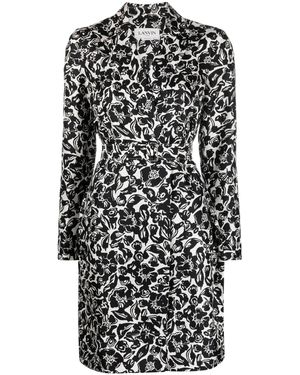 Lanvin Floral-Print Belted Silk Dress - Black