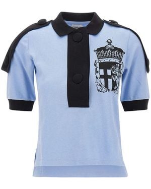 VAQUERA Crest-Print Epaulette Polo Shirt - Blue