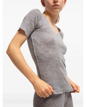 Gudrun & Gudrun Barbara V-Neck Short-Sleeve Top - Gray