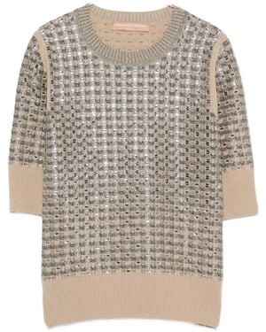 Ermanno Scervino Sequin-Embellished Checkered Wool Sweater - White