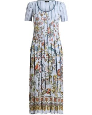 Etro Pleated Floral-Print Midi Dress - Blue